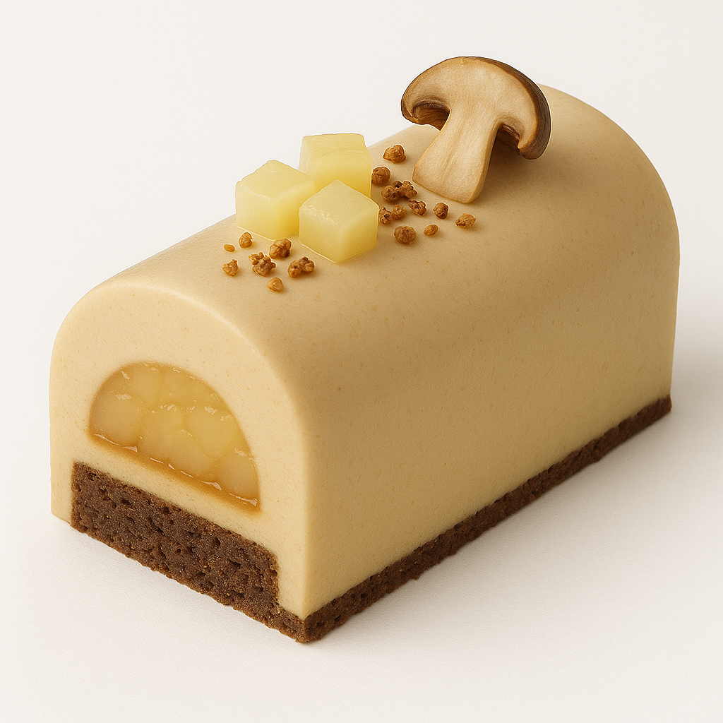 Bûche Aube – poire, cèpe & miel de châtaignier